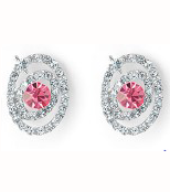 Silver tone oval earrings with pink crystal centre and clear surrounding crystals