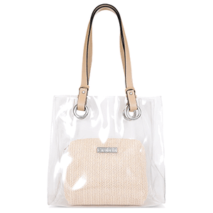 Transparent Shopper Bag with Beige Handles