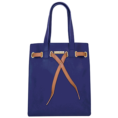 Navy Tote Handbag with Tan Tie Front