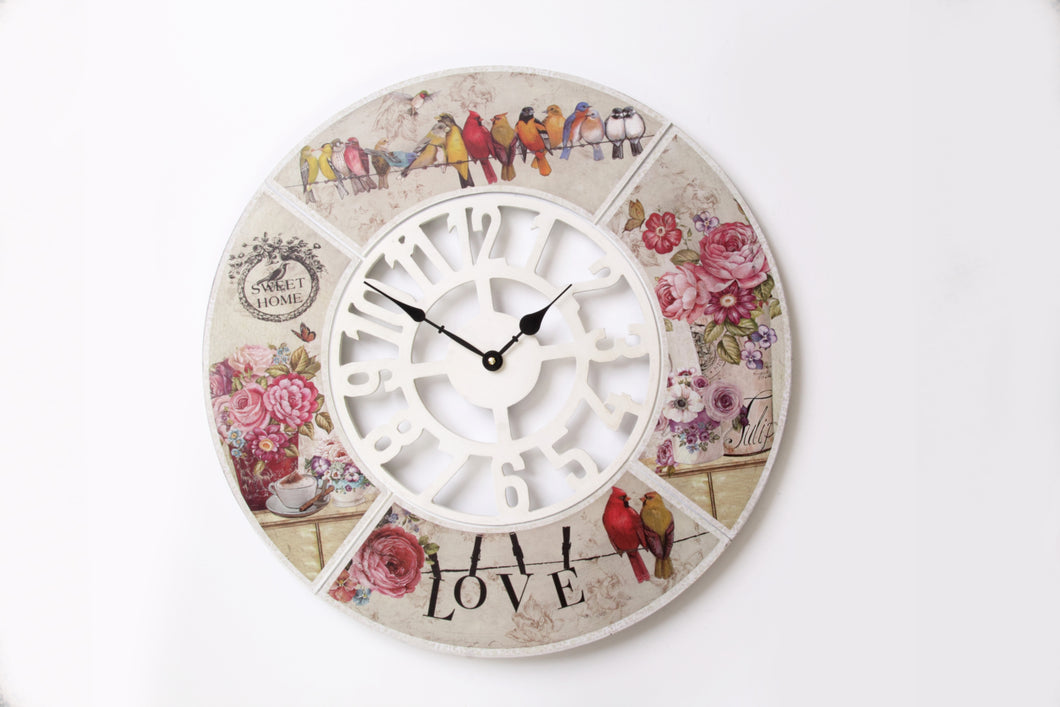 Bird & Flower Design Wall Clock