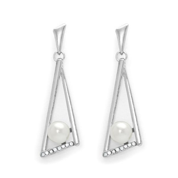 Silver tone drop earrings with pearl