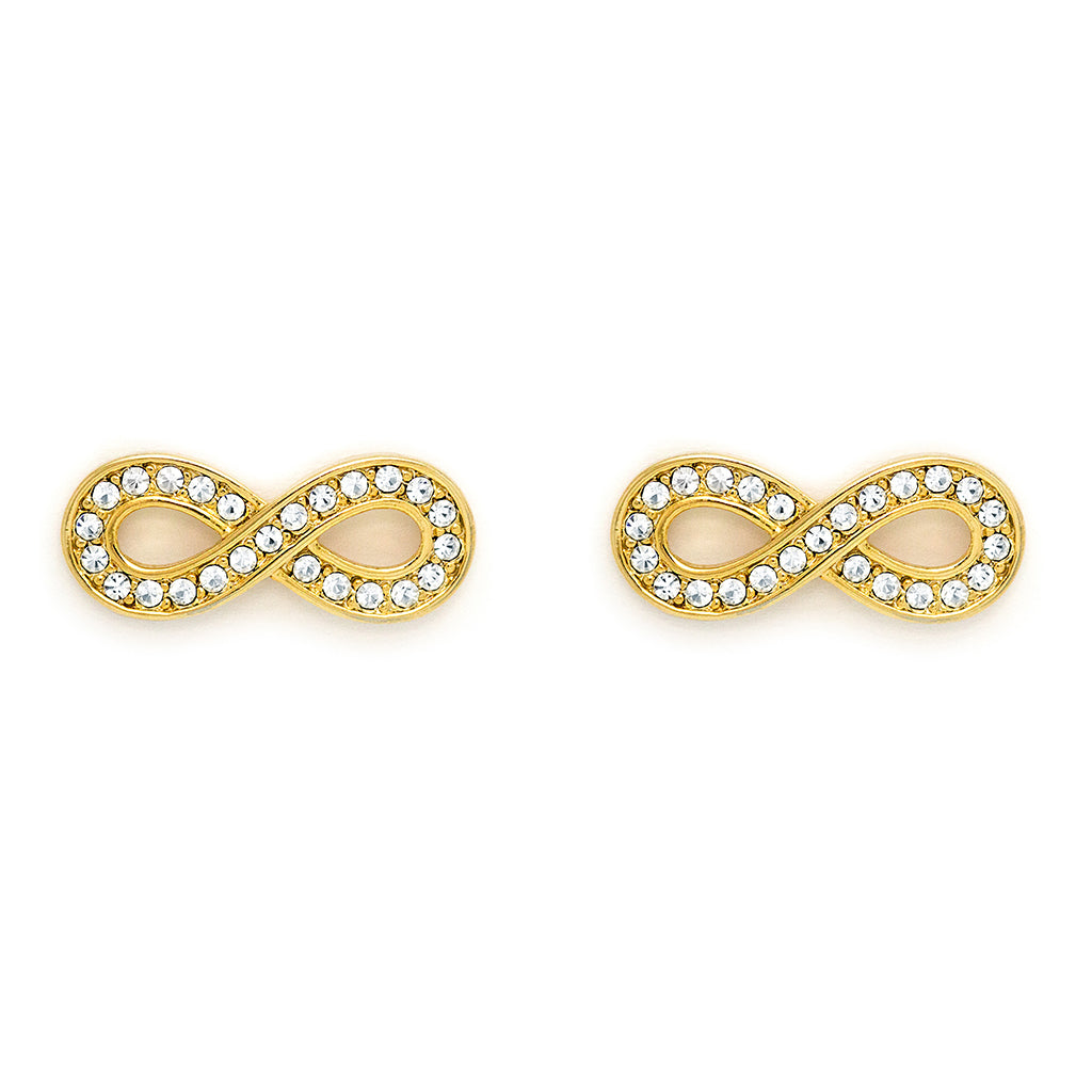 Gold Tone Infinity Style Earring with clear crystal inlay
