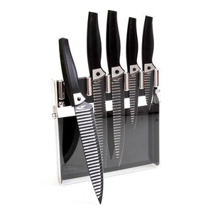 Kitchen Knife Set with Stand - Black Handle (5Pcs/Set)