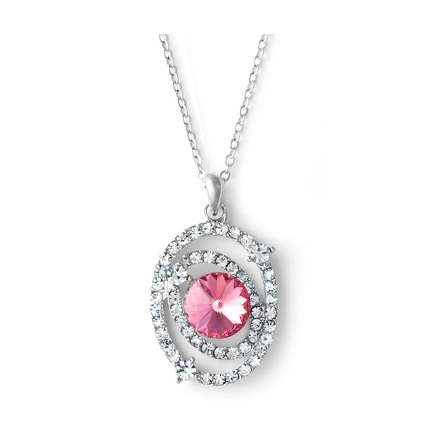 Silver tone pendant with pink centre crystal