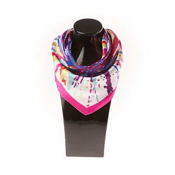 Silk Scarf - Pink Trim Multi-Coloured Pattern