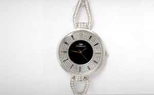 Silver Watch with Black Face and Diamante Braclett Strap