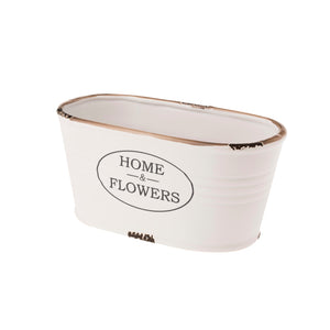 White Flower Pots - Oblong Brown Trim (Set of 2)