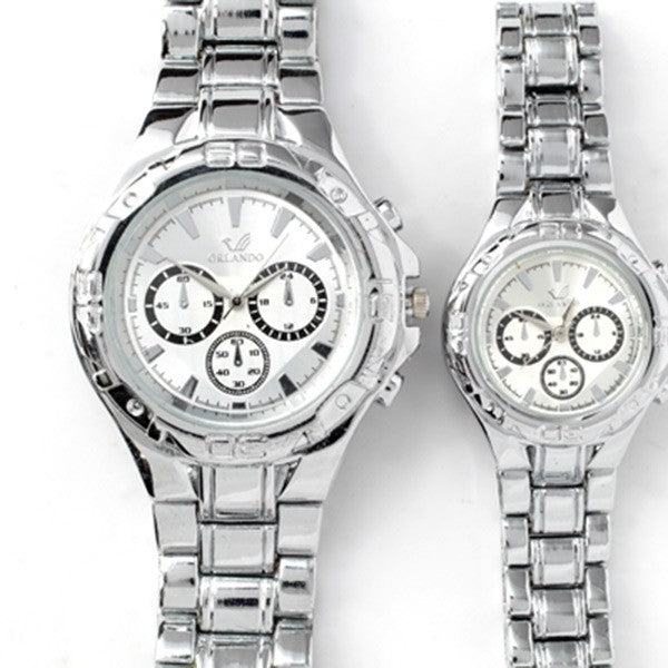 Silver Chronograph Watch with Silver Face (Set of 2)