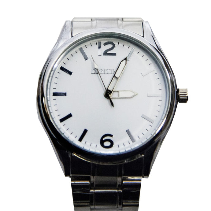 Silver Watch with White Face