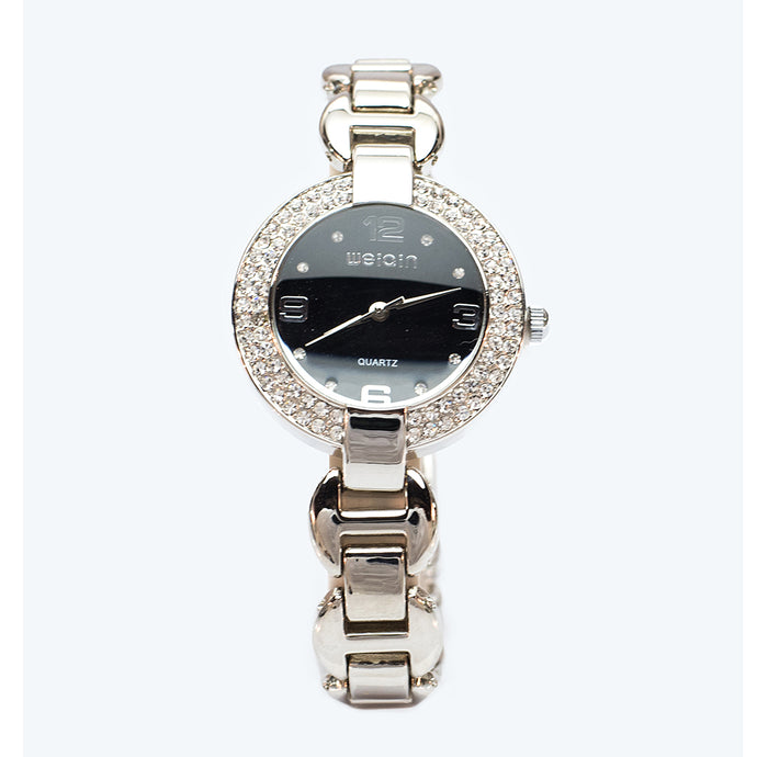 Silver Watch with Black Face and Braclett Strap