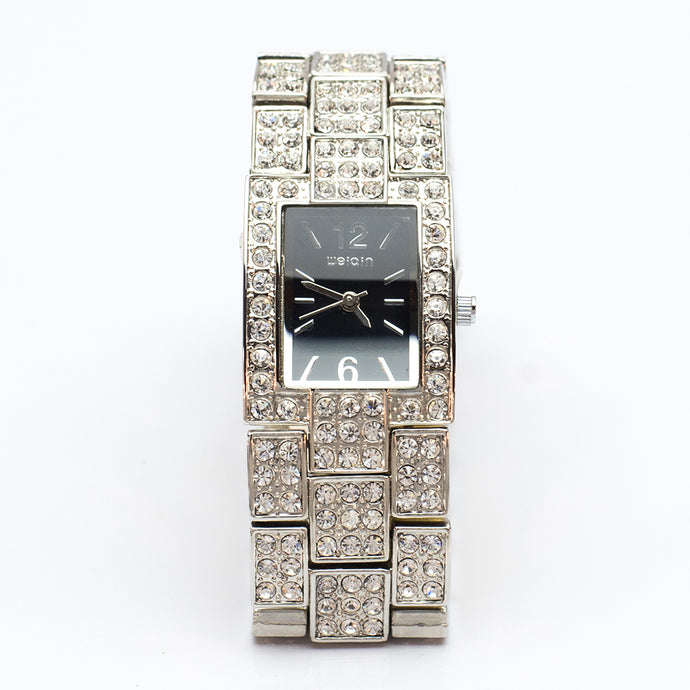 Square Watch with Black Face and Diamante Strap