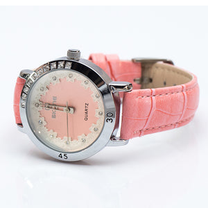 Silver Watch with Pink Leatherette Strap