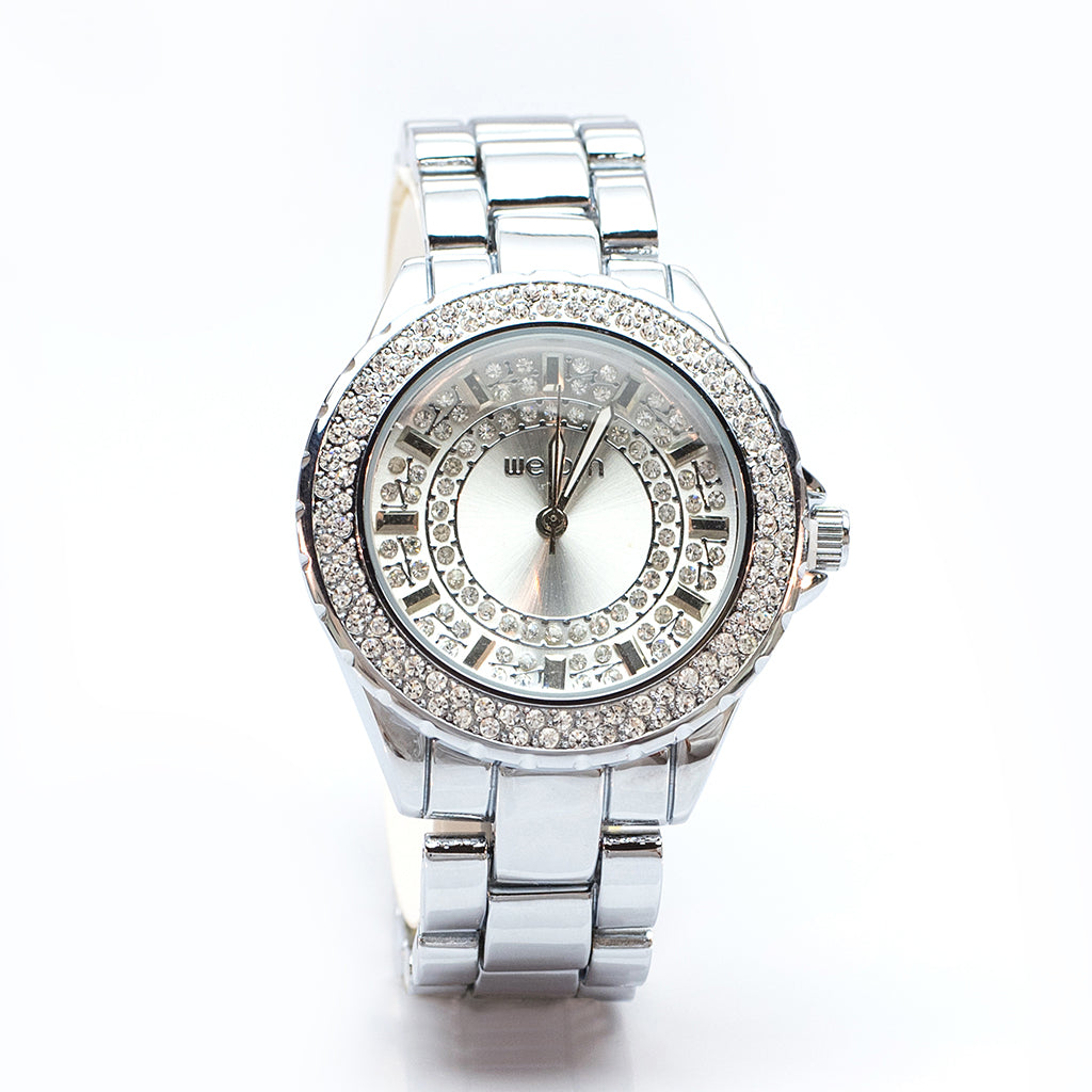 Silver Watch with Diamante Bezel and Silver Strap