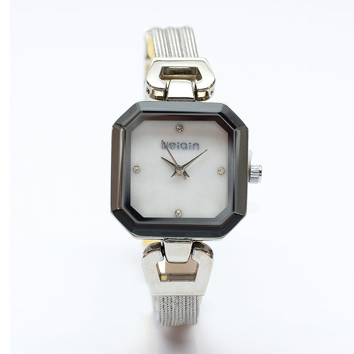 Square Watch with Black Bezel and Bracelet Straps
