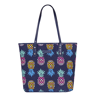 Navy Pineapple Canvas Tote Handbag