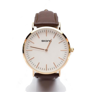 Gold Watch with Brown Leatherette Strap
