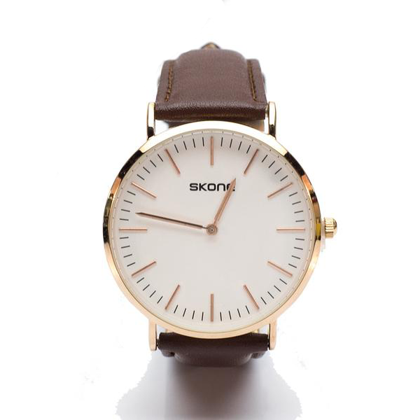 Gold Watch with Brown Leatherette Strap