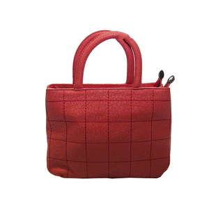 Red Handbag with Checked Stitching