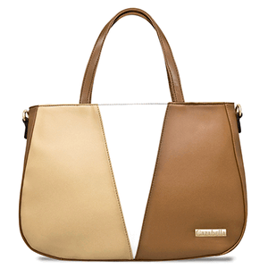 Tan & White Colour Block Satchel Handbag