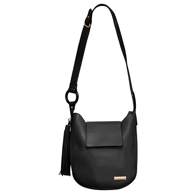 Black Hobo Handbag with Tassels
