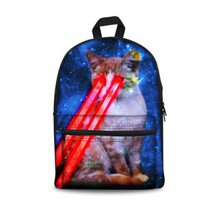 TWOHEARTSGIRL Space Cat 3D Printing Cute Canvas Backpack for Boys School Carrier Teenagers Rucksacks Dog Children Backbag Strap