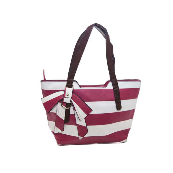 Casual Stripped Handbag with Leatherette Straps